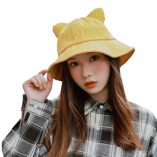 Kawaii Clothing Cat Ears Bucket Hat Fisherman Cap Black Yellow Harajuku Japan Korea Ulzzang Wh488