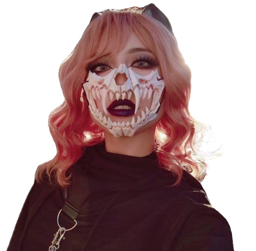 Kawaii Clothing Dragon Mask Skeleton Bones Punk Goth Halloween Costume Scary Mouth Face Wh489
