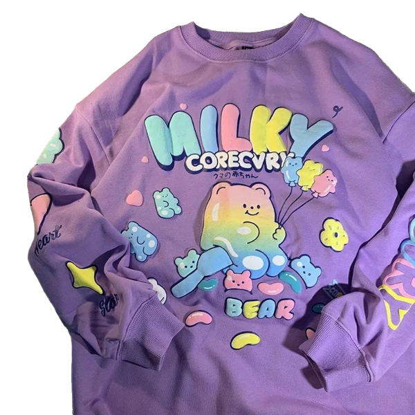 Kawaii Clothing Gummy Bear Long Sleeves T-shirt Jelly Rainbow Harajuku Candy Japan Animal Wh004