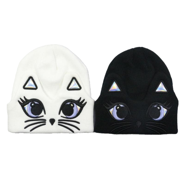 Kawaii Clothing Cat Ears Beanie Knitted Embroidered Hat Harajuku Hip Hop Black White Wh021