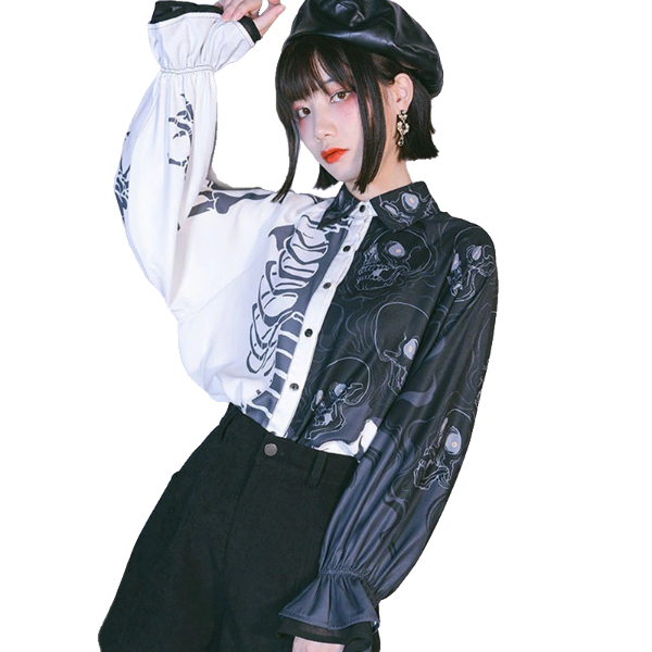 Kawaii Clothing Skull Rib Cage Bones Skeleton Blouse Shirt Punk Goth Harajuku Halloween Wh093