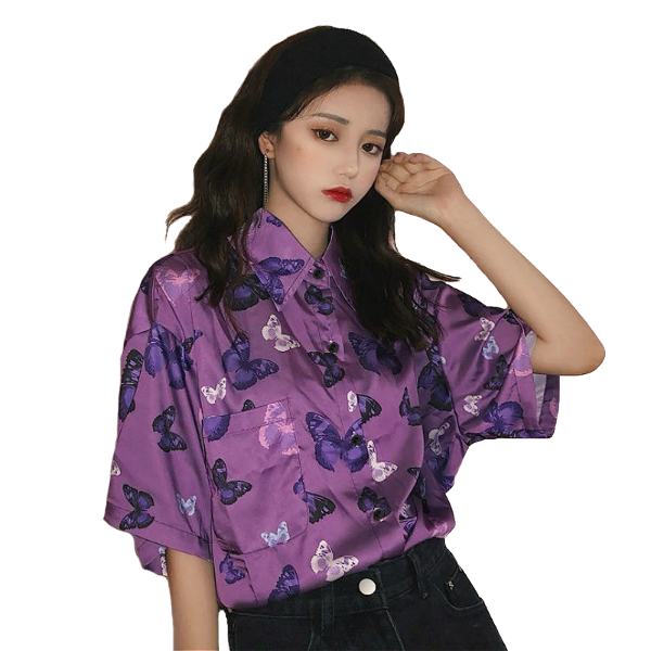 Kawaii Clothing Butterflies Purple Blouse Lavender Shirt Harajuku Butterfly Cute Japan Ulzzang Wh185