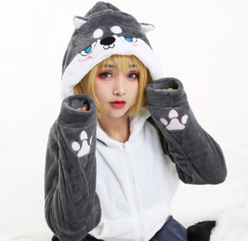 Kawaii Clothing Husky Hoodie Shiba Inu Sweatshirt Doge Harajuku Ears Cute Japan Cosplay Wh290