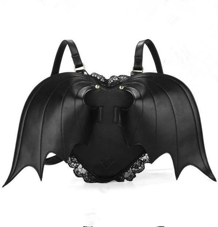 Kawaii Clothing Bag Backpack Angel Devil Wings Black Heart Mochila Lace Gothic