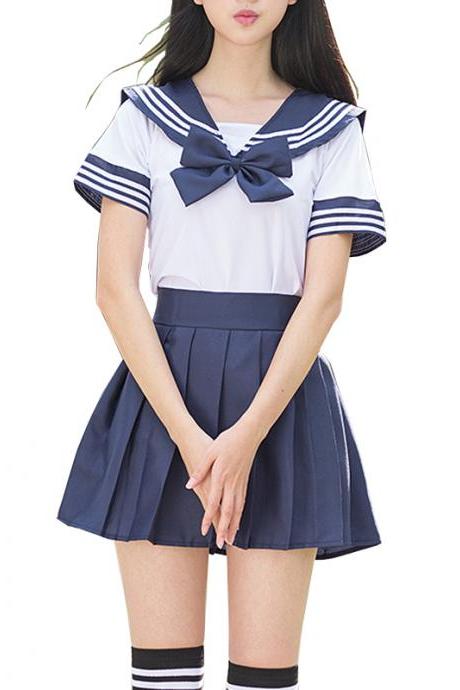 Kawaii Clothing School High Sailor Costume Japanese Uniform Navy Skirt Bow Anime