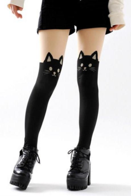 Kawaii Clothing Cat Tights Black Knee High Pantyhose Totoro Sexy