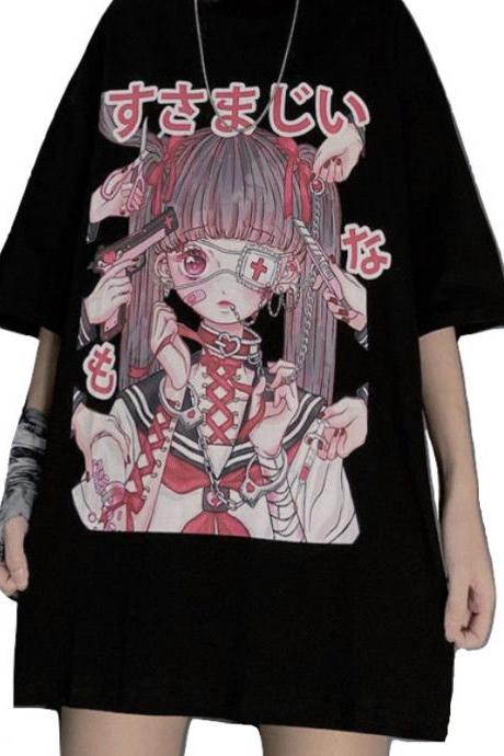 Kawaii Clothing Gothic Lolita T-Shirt Punk Harajuku Black Japan Eyepatch Ulzzang WH126