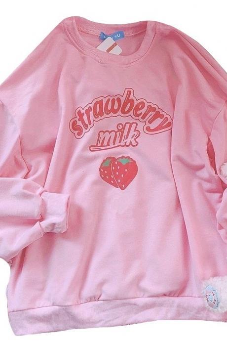 Sudadera Batido Fresa Oversize Strawberry Milk Sweatshirt WH210