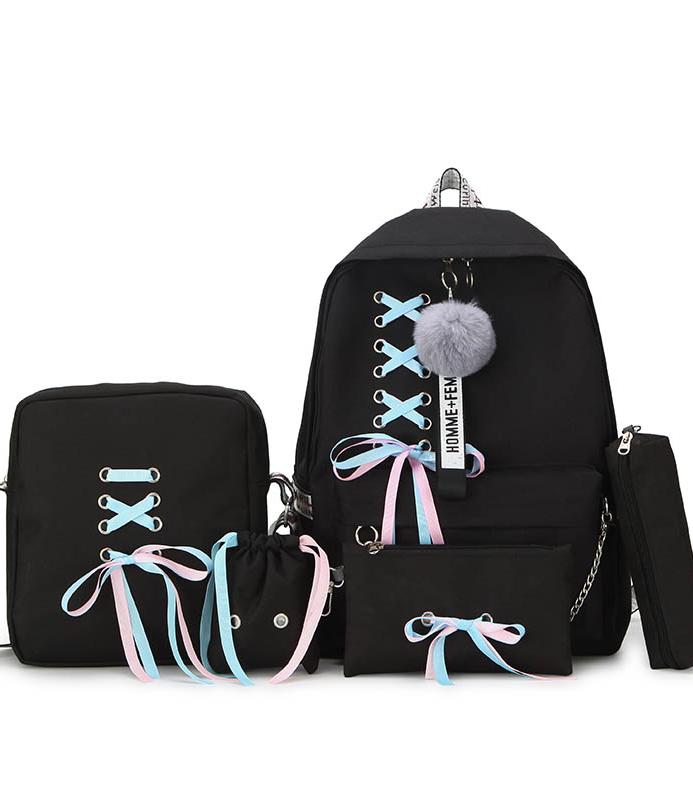 Kawaii Clothing Gothic Lolita Bandage Backpack Set Black Pink Punk