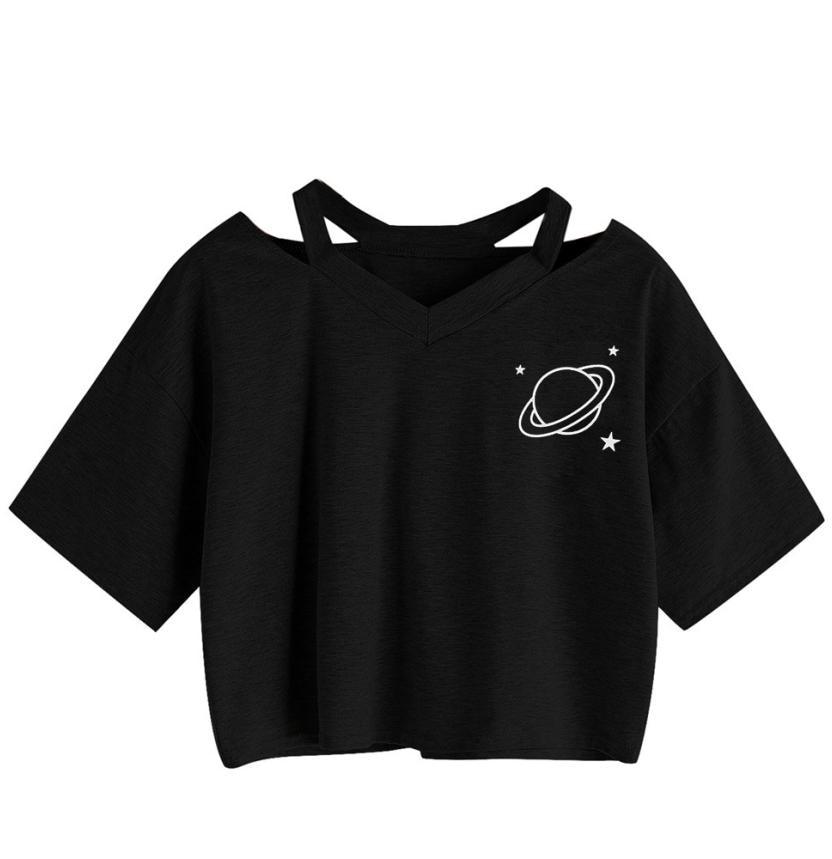 Kawaii Clothing Black Planet Saturn T-Shirt Top Punk Harajuku