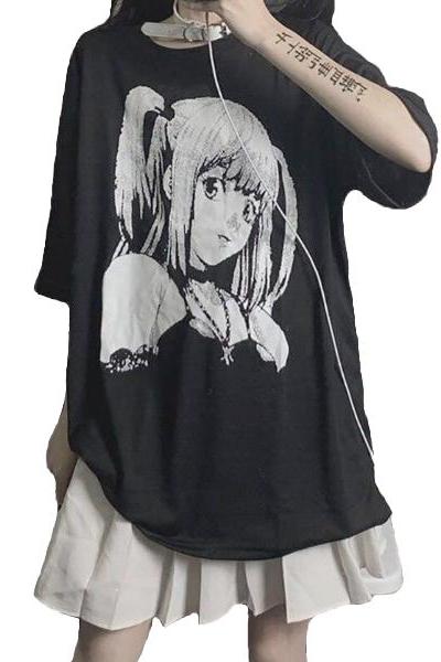 Kawaii Clothing Punk Black Goth Anime Girl Pixel T-Shirt Japan Harajuku Cartoon WH352