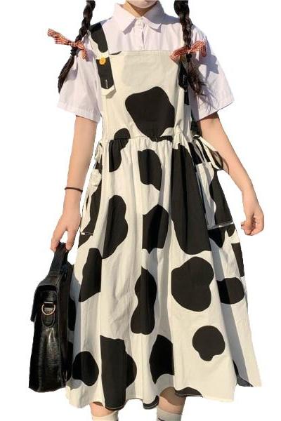 Kawaii Clothing Cow Print Dress Mori Girl Gothic Lolita Animal Harajuku Japan Korea WH379