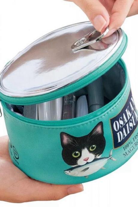 Kawaii Clothing Canned Fish Food Cat Travel Bag Box Cosmetic Makeup Harajuku Cute WH019
