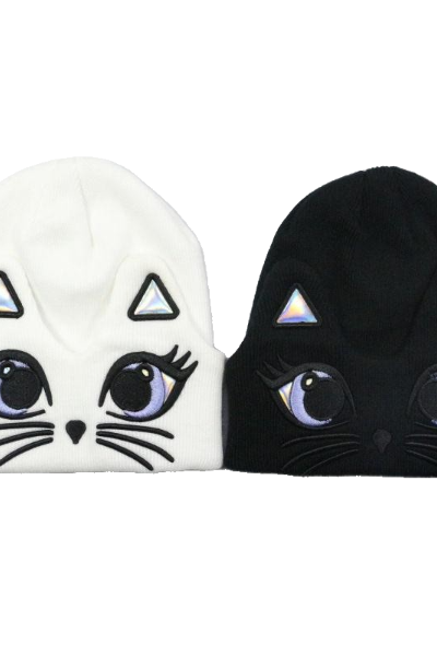 Kawaii Clothing Cat Ears Beanie Knitted Embroidered Hat Harajuku Hip Hop Black White WH021
