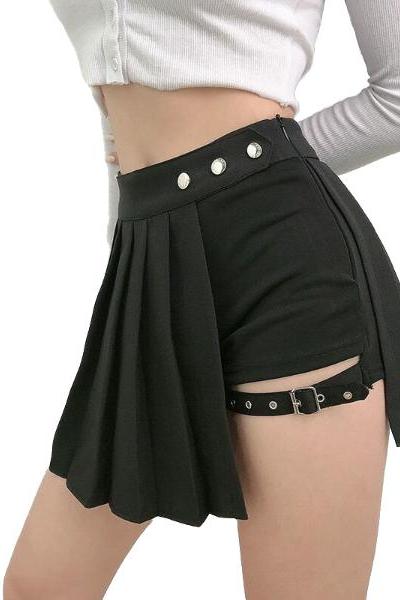Kawaii Clothing Kawaii Clothing Asymmetric Pleated Skirt Shorts Punk Black Pants Sexy Mini Gothic Harajuku WH064