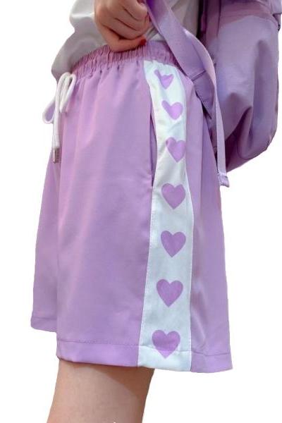 Kawaii Clothing Purple Lavender Pastel Shorts Pants Heart Love Harajuku Ulzzang Japan WH183