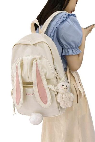 Kawaii Clothing Rabbit Ears Backpack Bunny Bag Tail Harajuku Ulzzang Cartoon Pet Animal High School WH206