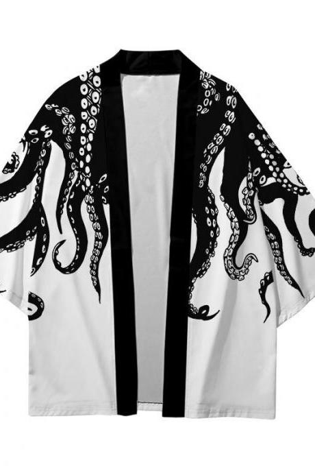 Kawaii Clothing Japanese Kimono Jacket Octopus Tentacles Haori Punk Harajuku Streetwear Hip Hop WH312