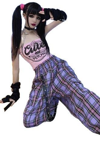 Kawaii Clothing Cargo Plaid Purple Pants Punk Tartan Trousers Y2k Harajuku Goth Hip Hop Ulzzang WH411