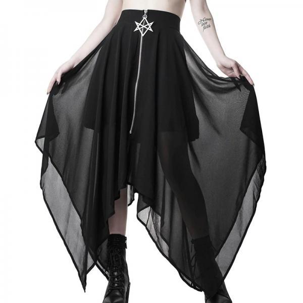 Kawaii Clothing Irregular Skirt Asymmetrical Goth Punk Black Pentagram Long Dark Harajuku WH309
