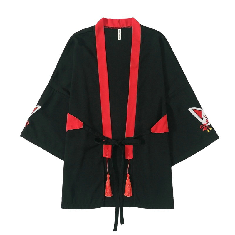 Kawaii Clothing Kitsune Inari Kimono Fox Haori Black Japan Red on Luulla
